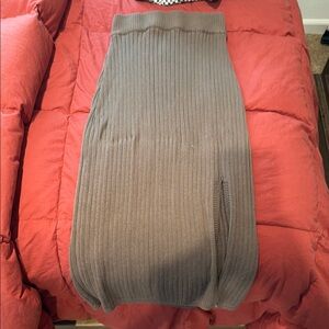 Pink Lily Brown Ribbed Midi Pencil Skirt